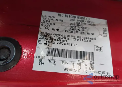 2004 Ford Expedition Eddie Bauer из США, поврежденный, VIN 1FMRU17W04LB48113